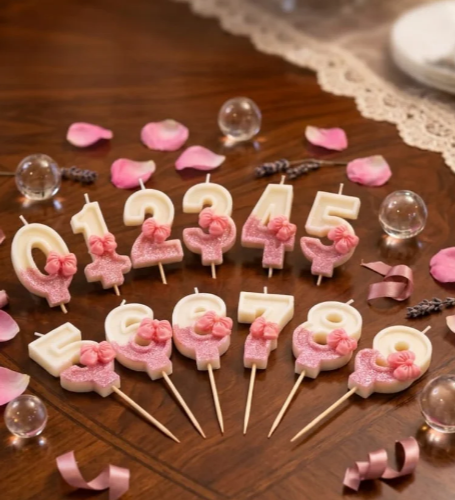 Pink Bow Glitter Number Candles